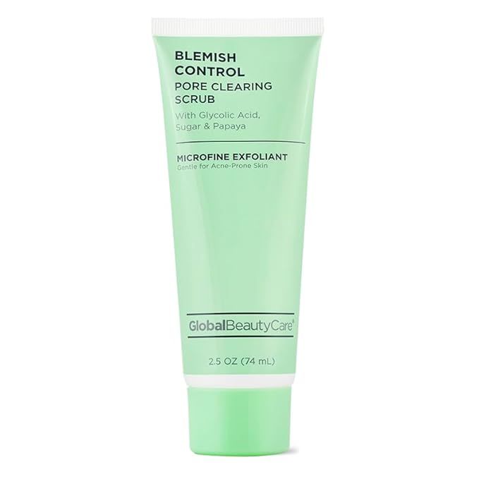Global Beauty Care Blemish Control Skincare 4-Piece Kit- Facial Cleanser (2.5oz), & Scrub (2.5oz), Spot Treatment (0.5oz) & Facial Moisturizer (1.7oz)– Retinol, Vitamin C, Hyaluronic & Glycolic Acid