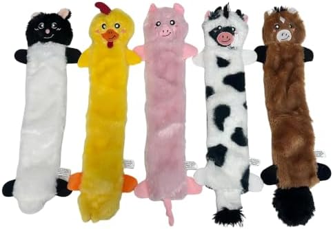 ZippyPaws Skinny Peltz - No Stuffing Dog Toys, 5-Pack, Farm Animal Variety