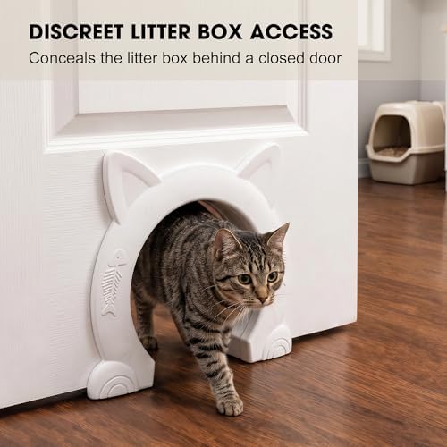Wordcam X-Large Cat Door Interior Door for Pets 14-30lbs, No Flap, White | Easy Install, No Lock, For Kitty, Kittens and Small Dogs Pass, Hide Litter Box, Fit Indoor 0.8"-1.78"Hollow&Solid Wood Doors