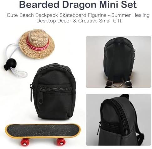 3 Pack Bearded Dragon Toy Set Includes a Bearded Dragon Backpack, an Adjustable hat, and a mini Skateboard Toy, for Small Reptile Pets Such as Lizards, Hamsters, Parrots, and Turtles.（Black）