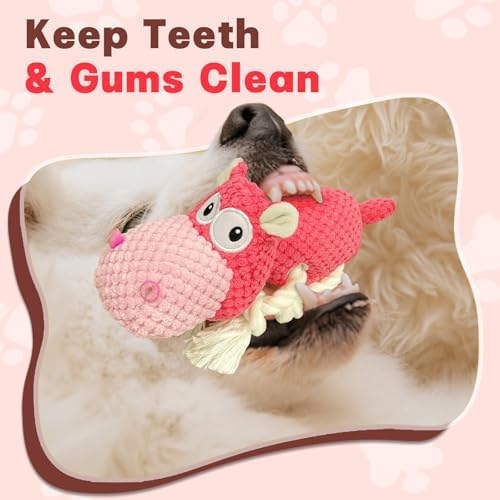 TOOPTATE Hippo Squeaky Dog Toy, Pink, Medium