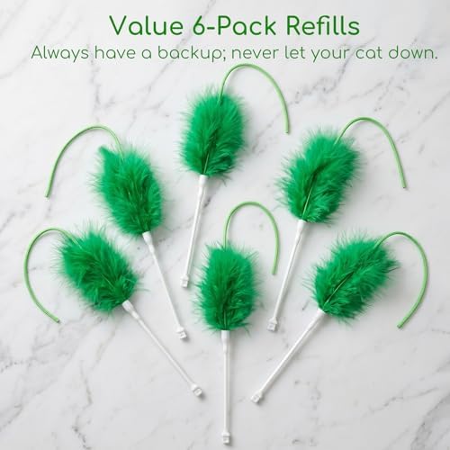 6-Pack Replacement Feathers for Hide and Seek Interactive Cat Toy, Upgraded Durable Wand Attachments Compatible with Umosis and Sofolor Automatic Kitten toys, Moving Feather Refills for Indoor Cats