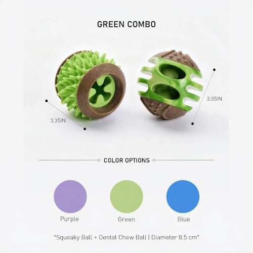MECOOL 2PCS Durable Dog Chew Toys, Squeaky Chew Ball & Treat Dispensing Toy, Tough Nylon Ends & Natural Rubber for Aggressive Chewers, Interactive Puzzle Toys for All Breed Dogs,Bacon Flavored,Green
