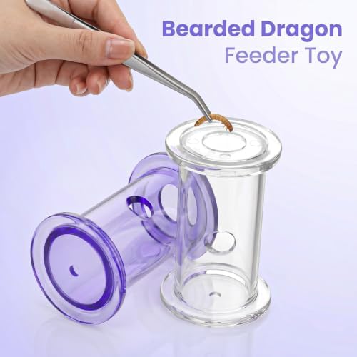 2 Pack Bearded Dragon Toys and 2 Pcs Tweezers, Bearded Dragon Accessories Transparent Plastic Feeder Toy Lizard Rolling Interactive Feeding Toys Reptile Feeding Accessories for Gecko Lizard