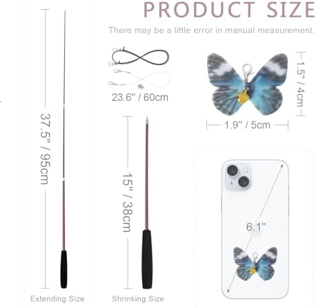 SONGWAY Cat Butterfly Toys - 13 Pieces Cat Toy Set with Retractable Wand and Butterfly Toy Replacement with Bell, Interactive Toys for Indoor Cats Kittens