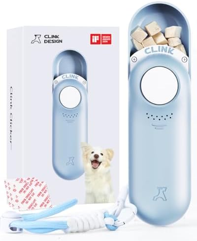 Clink Design Dog Training Clicker & Dog Clicker with Treat Storage, Blue | Clicker Dog Trainer, Compact Dog Clicker for Puppy Training or Cat Clicker, 2.36 oz