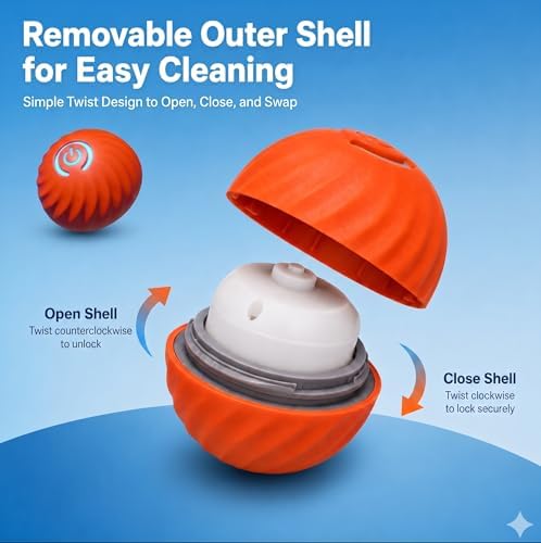 Automatic Rolling Treat Dispensing Pet Ball, Interactive Leaking Food Pet Toy, Dual Mode Rechargeable Puzzle Feeder for Small Medium Dogs & Indoor Cats（2.83In,0.36lb,Orange）