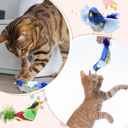 3Pcs Flying Bird Cat Toys, Interactive Chirping Bird Cats Feather Toys