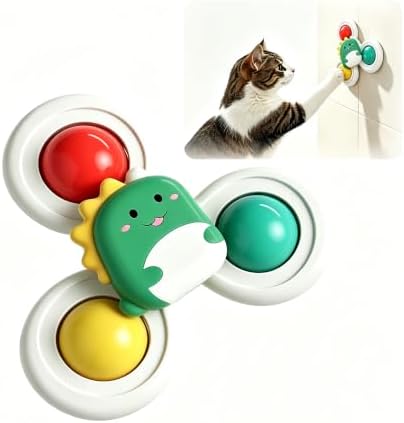 Suction Cup Cat Toy, Interactive Suction Cup Window Spinner Toys, Wall Mount Spinning Cat Toy for Indoor Cats, Durable Interactive Pet Toy, Dinosaur