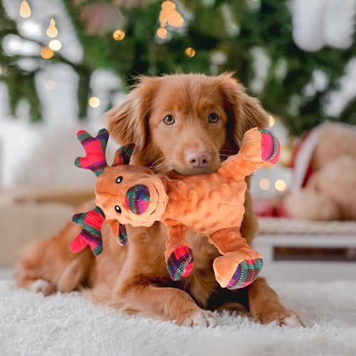 Christmas Dog Chew Toys for Small Medium Large Dogs, Bite Resistant Design Christmas Squeaky Plush Dog Toys Ugly and Cute Elk Used as Puppy
