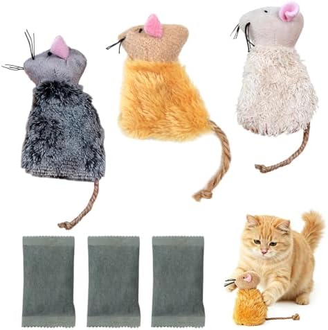 3 Pcs Refillable Catnip Toys for Cats with 3 Pcs Catnip Bags, Plush Refillable Catnip Toys, Interactive Catnip Toys for Exercise and Play, Catnip Toys Mouse