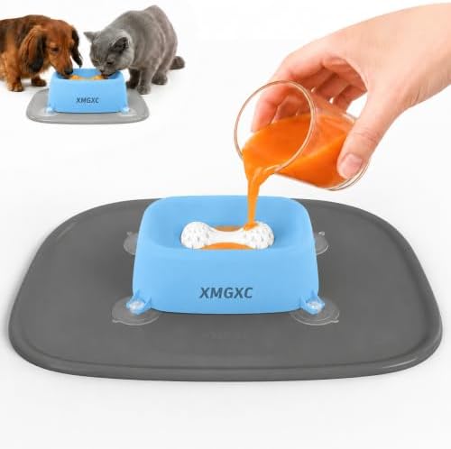 Dog Lick Bowl Slow Feeder with Rolling Log & Suction Base, Blue, Mat