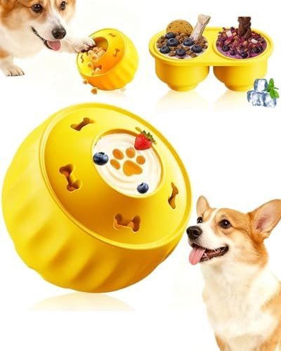 Frozen Treat Dispensing Dog Toy to Keep Them Busy, Interactive Indestructible Dog Puzzle Toy for Small Medium Breeds, Cognitive Dog Enrichment Toys Freezable - Yellow