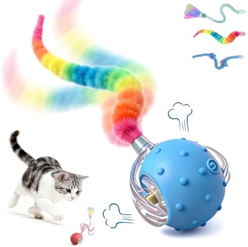 Interactive Cat Toy, Auto Chirping Ball w/ 3 Tails, Self Play Indoor