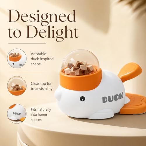 Interactive fuzzibud cat Treat Toy & Duck Treat Dispenser for Dogs - Slow Feeder cat Feeder Puzzle for Boredom Relief, Puzzle Toy with 3 Lids (Little White Duck Food Spiller)