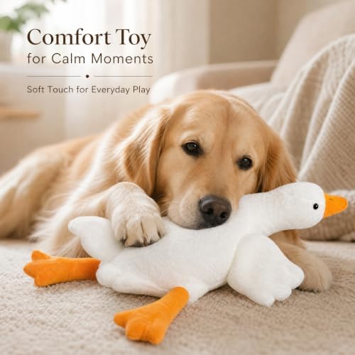 50cm White Goose Plush Dog Toy, Durable Non-Squeaky Chew Toy for Aggressive Chewers, Interactive Fetch and Training Toy for Medium Large Dogs, Tough Pet Puppy Gift