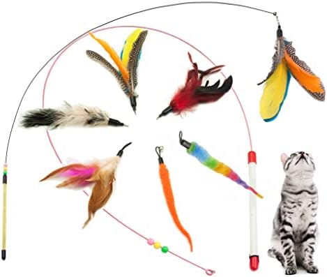 Fashion's Talk Feather Wire Wands Kitten Toys Worm Teaser Wand Cat Toy with Replacement Pack