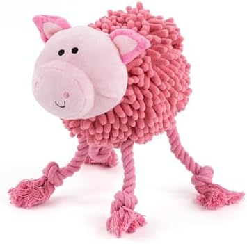 Fuzzl Farmyard Friends Dog Toy – Large Pink Pig – Soft Noodle Fabric Plush with Durable Rope Legs – Interactive Tug, Chew & Comfort Toy for Dogs