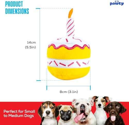 PAWTY Birthday Cupcake Dog Toy – 3-in-1 Plush Squeaky Toy with Hidden Rubber Ball – Interactive Layered Puzzle Toy for Small & Medium Dogs & Puppies – Cute Dog Birthday Gift & Party Photo Prop
