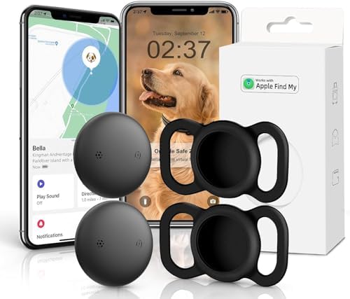 iOS Smart GPS Dog Collar, Mini Pet Activity Tracker No Monthly fee 2 Pack | iOS pet GPS tracker, no monthly fee, Apple Find My compatible, anti-lost, for dogs, cats, kids, vehicles, items.