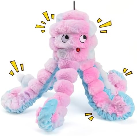 LIFLIX Squeaky Octopus Dog Toy, Large Soft Plush Toy for Indoor Dogs, Interactive Dog Toy to Keep Them Busy, Not for Aggressive Chewers, Pink
