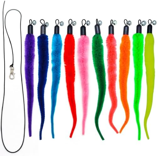 miwoowim 11PCS Cat Wand Refills, Fuzzy Worms with Bells & String with Clasp
