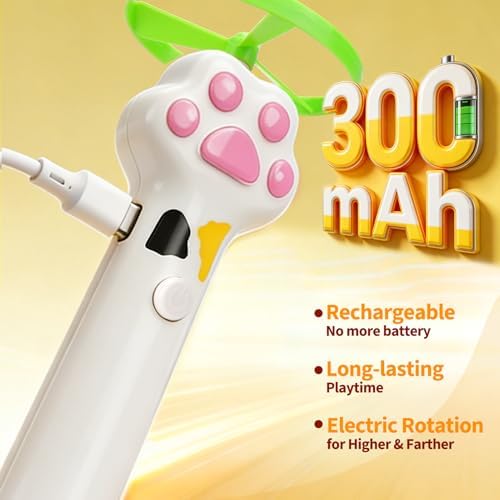 BABORUI Cat Toy Disc Launcher, Rechargeable Interactive Cat Fetch Toy Launcher with 8 Flying Discs, Flying Enrichment Toys for Indoor Bored Kittens & Adult Cats (White)