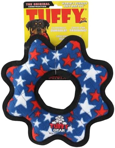 TUFFY® Blue Star Gear Ring Ultra Durable Plush Dog Toy