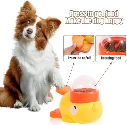 Duck Cat Treat Dispenser Toy, Interactive Yellow Duck Treat Dispenser for Cats, Dogs, Slow Feeder Bowl with Button for Fast Eaters - Durable & Safe, for Healthy Eating & Iq Training (1Pcs)