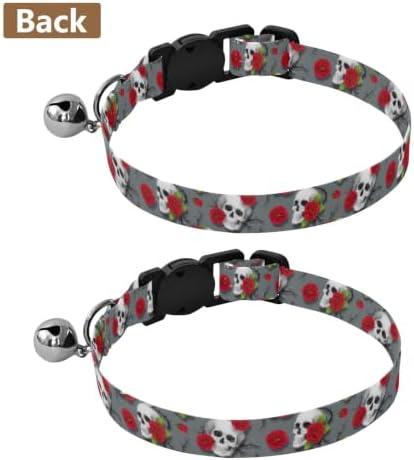 Skull Roses Gray Easy to Wear Dog Collar 2 Pack Comfortable Cat Collar