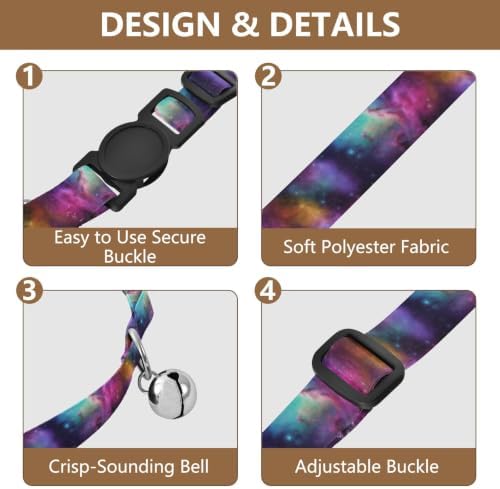 Space Nebula Colorful Cosmic Clouds Kitten Bell Collar 2 Pack Small Dog Collar Adjustable Length 10.6" to 17.1"