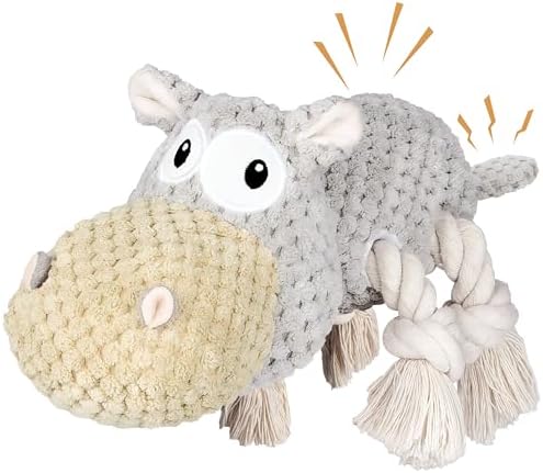 TOOPTATE Hippo Squeaky Dog Toy, Gray, Medium