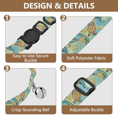 Turtle Coral Ocean Blue Puppy Collar 2 Pack Comfortable Cat Collar Adjustable 10.6 to 17.1 Inches
