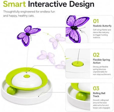 2-in-1 Auto Interactive Cat Toy, Fluttering Butterfly & Rolling Track Ball