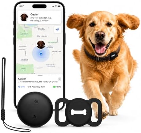 Dog Tracker, GPS Tracker for Dogs with Real-Time Location, No Monthly Fee, No SIM, IP68 Waterproof Ultra-Slim Lightweight with Holder, 500-Day Battery,iOS Only，Black
