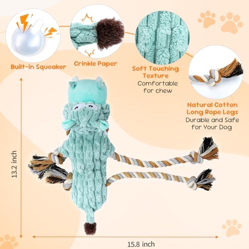 wodoca Plush Dog Chew Toys with Rope Squeaker & Crinkle Paper, Interactive Squeaky Dog Toy for Large Dogs, Tug of War Puppy Toys for Small Medium Breed, Machine Washable