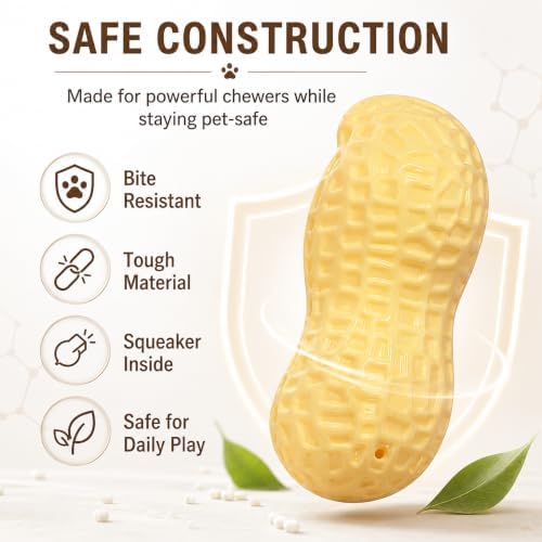 Dog Chew Toys, Interactive Peanut Shape Dental Care Squeaky Toy for Aggressive Chewers