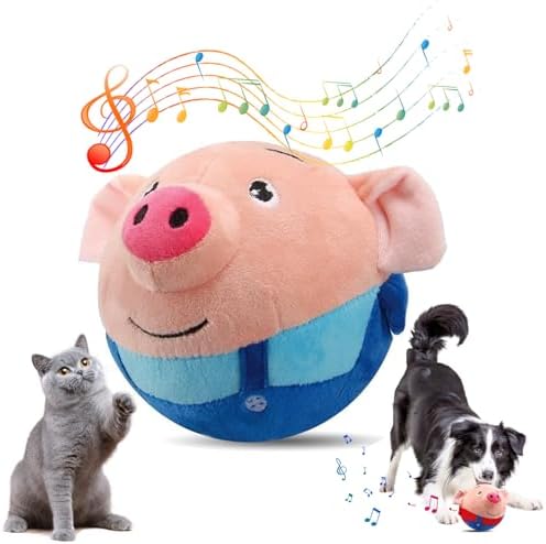 Interactive Dog Toys, Active Moving Pet Plush Toy, 2026 Upgraded Rechargeable Squeaky Dog Ball Toy with Recording Sound, Washable Cartoon Pig Plush Toy for Dogs Puppies (Blue)