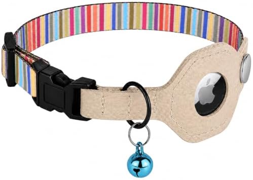 Breakaway Cat Collar with Leather AirTag Holder & Bell - Apple Air Tag Cat Collars for Girls & Boys, Lightweight Anti-Lost GPS Tracker Design, Printed Pattern - Safety and Adjustable (Serape)