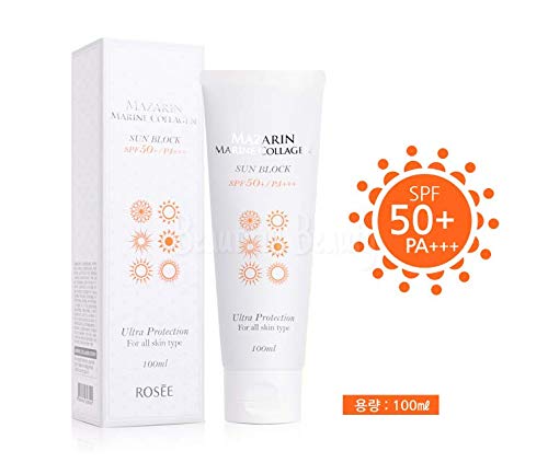 Mazarin Marine Collagen Sun Screen SPF50+ PA+++ Big Size 100ml For All Skin Type/3 IN 1(Brightening+Anti-Wrinkle+Sun Screen)/Made In Korea