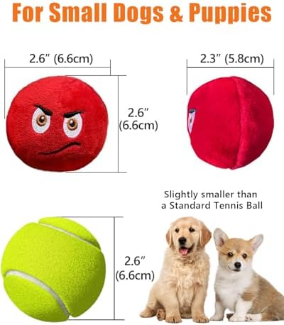 Squeaky Dog Toys, Stuffed Plush Puppy Toy Balls to Keep Them Busy, (6 Pack) Interactive Funny Pet Ball with Squeaker for Puppies Small Breed Dogs