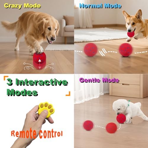 Remotely Controlled Smart Dog Ball: Automatic Bouncing, Vibration and Jumping Action Interactive Toy, Durable Duraspin for Aggressive Chewers, Rechargeable, for Indoor & Outdoor Use Red
