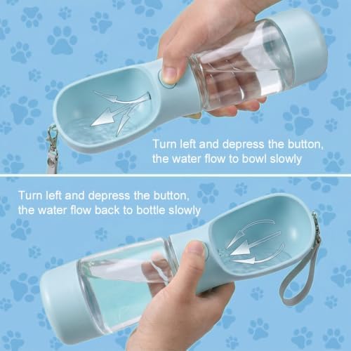 Dog Water Bottle with Food Container, Portable Dog Bowl, Travel Pet Blue