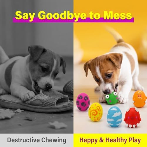 Squeaky Dog Toys for Interactive Fetch Play Durable Chewing Soft Rubber Latex Bouncy Egg Balls Puppy Toys with Cute Pattern Funny Face for Puppy Small Medium Dogs 6PCS