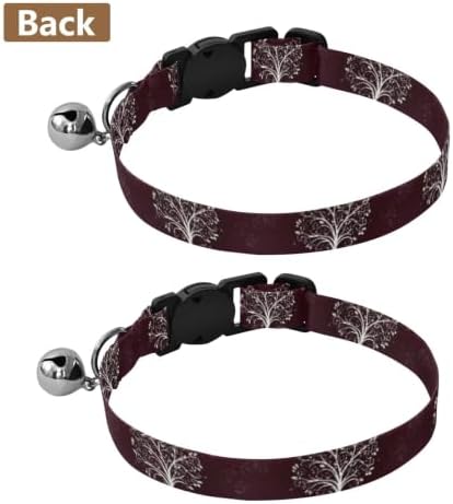 2 Pack Pet Collars White Tree Branches Maroon Small Dog Collar with Bell, Adjustable 10.6 to 17.1 Inches