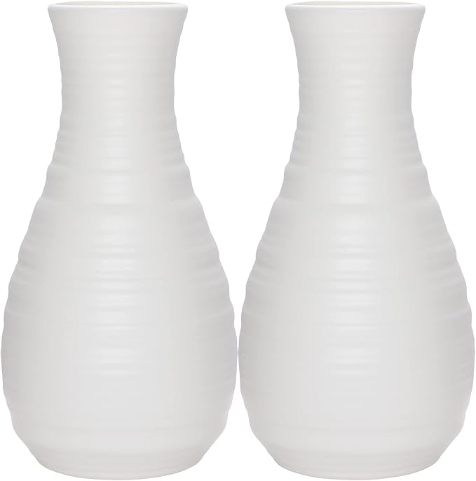 2 Pack Composite Plastics Flower Vase, Unbreakable Ceramic Look Vase for Home Decor Centerpieces, Arranging Bouquets (White)