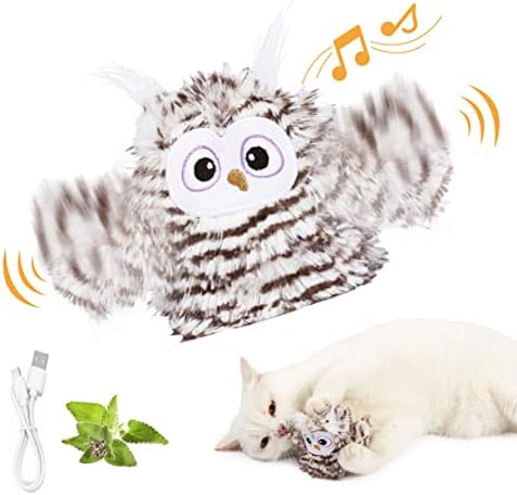 Kimee Cat Toy Automatic Chirping Owl Interactive Toys with Catnip