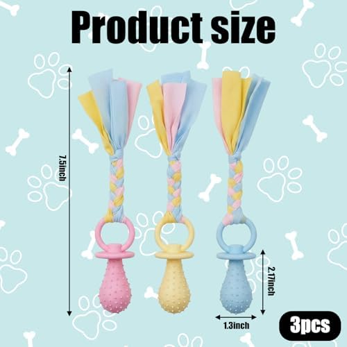 3 Pcs Dog Pacifier Toy, Dog Pacifier for Small Dogs, Puppy Pacifier for Small Dogs, Interactive Chew Toy for Teeth Cleaning, Daily Playtime and Training Sessions, Made of Enamel Rubber