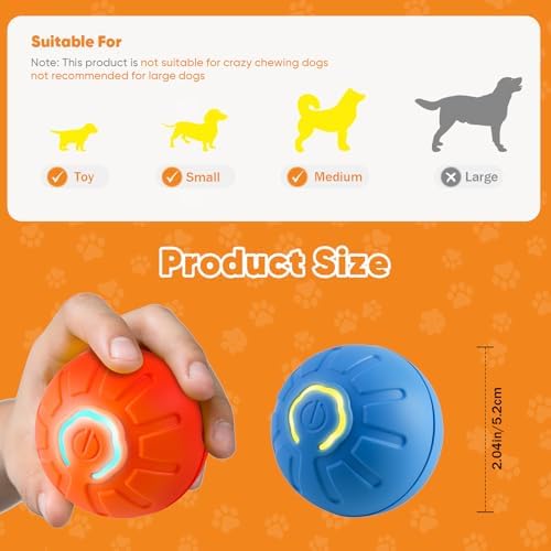 2PCS Shaky Ball Toy for Dogs, Vibrating Dog Ball, USB Rechargeable, Interactive, Automatic Moving, Bouncing, Perfect for Small, Medium, Large Dogs (Small, Gear)