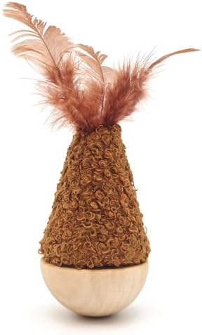 Wooden Wobble Cat Toy for Indoor Kitten, Interactive Tumbler Cat Toy for Small Medium Cats (Brown)